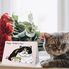 Bästa kattmamma bortskämd calico-mamma röda hjärta helgkort