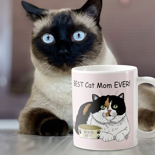 Bästa kattmamma bortskämd calico morsa dag rosa kaffemugg (Skapare uppladdad)