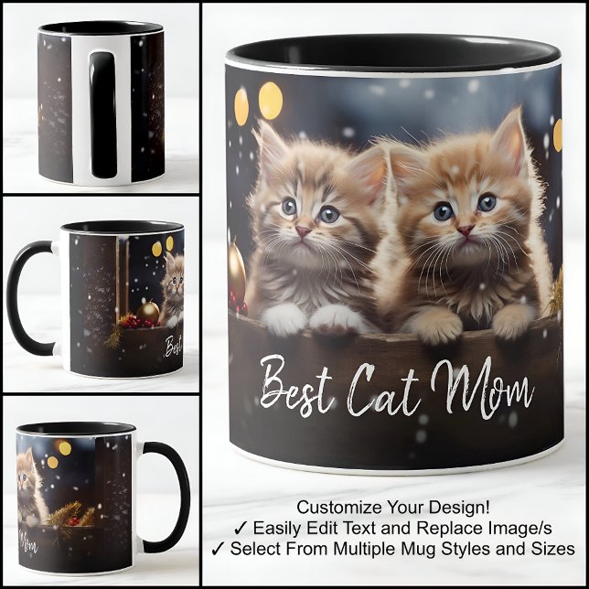 Bästa kattmamma En fotomall med elegant text Mugg (Skapare uppladdad)