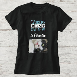 Bästa kattmamma foto lägg till namn blå vit t shirt