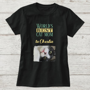 Bästa kattmamma foto lägg till namn grön gul t shirt