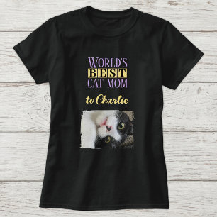 Bästa kattmamma foto lägg till namn lila gul t shirt