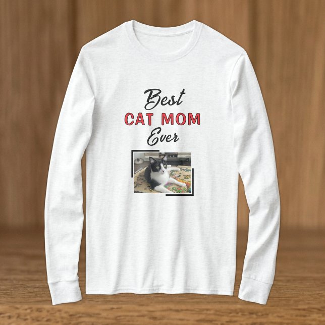 Bästa kattmamma foto svart rött t shirt (Skapare uppladdad)