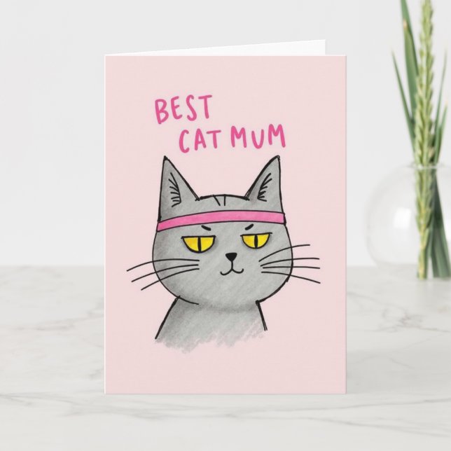 Bästa kattmamma illustrationskort kort (Framsida)