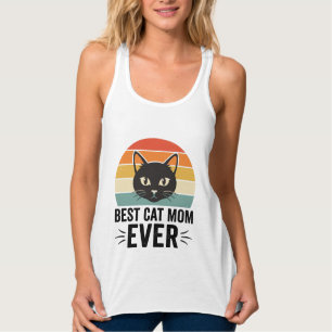 Bästa kattmamma någonsin Retro kattansikte vintage Linne Med Racerback