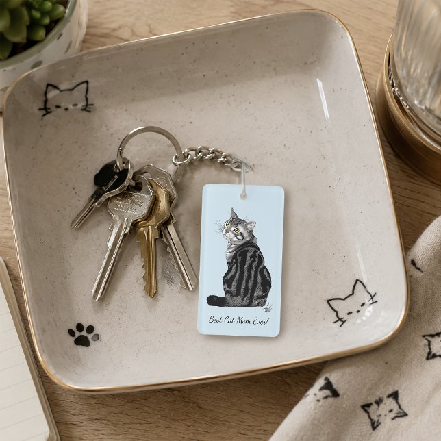 Bästa kattmamma någonsin Silver Tabby mors dag Nyckelring (Skapare uppladdad)