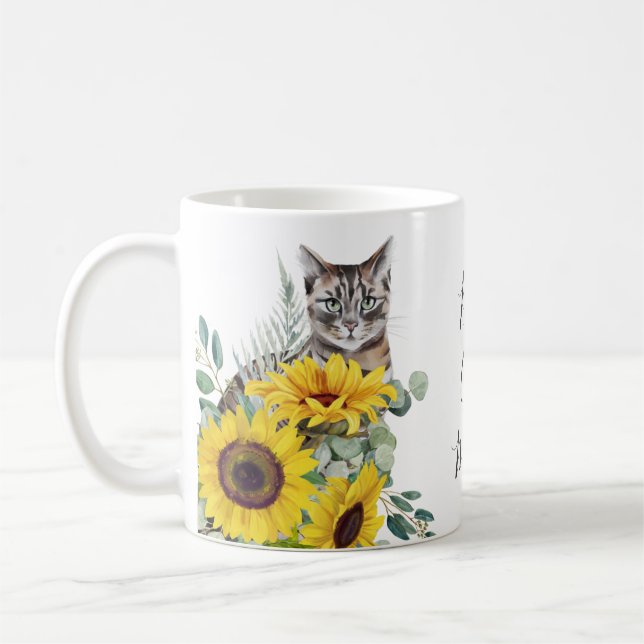 Bästa kattmamma Solros Blommig Kaffemugg (Vänster)