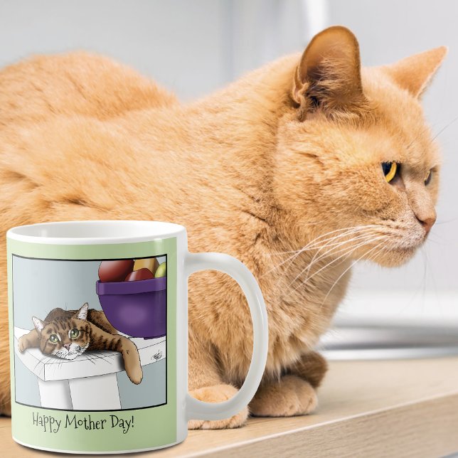 Bästa kattmamma Söt randig katt Mors dag Grön Kaffemugg (Skapare uppladdad)