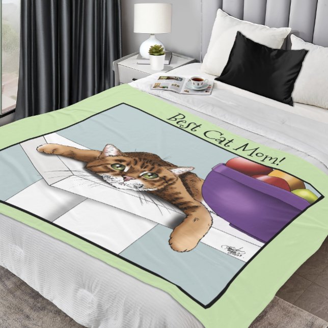 Bästa kattmamma Söta randiga katt mors dag grön Fleecefilt (Skapare uppladdad)