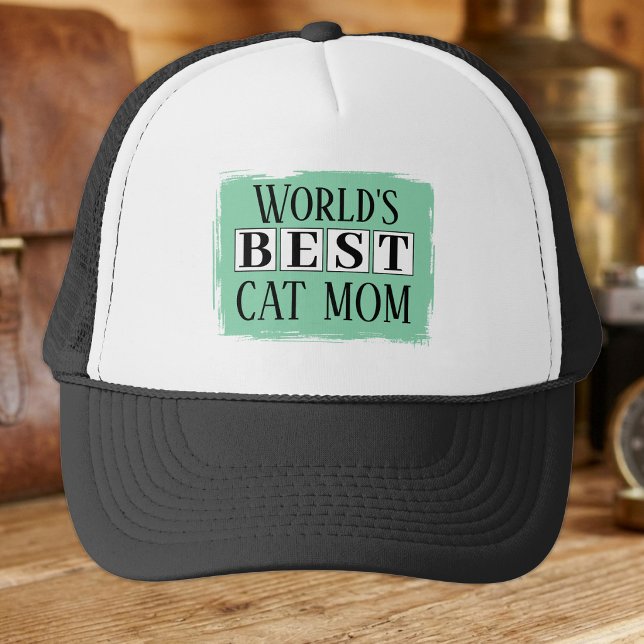 Bästa kattmamma svart grön keps (Skapare uppladdad)