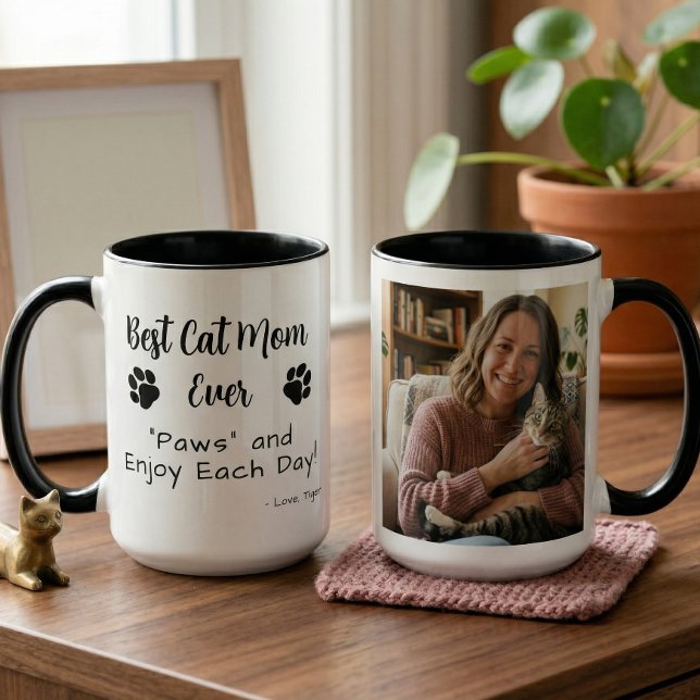 Bästa Kattmamma Tassar Husdjur Foto Kaffe Mugg (Skapare uppladdad)