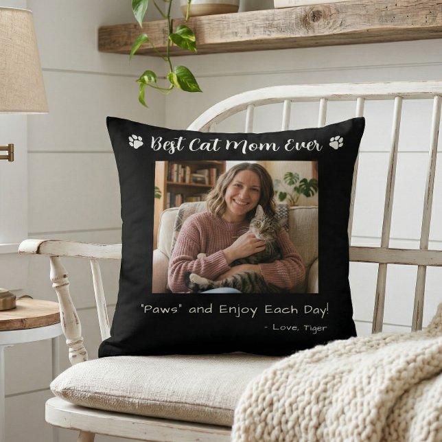 Bästa kattmamma tassar husdjur foto svart kudde (Skapare uppladdad)