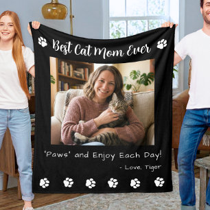 Bästa kattmamma tassar svart husdjursfoto fleecefilt