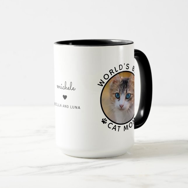 Bästa kattmamma Två Foto Modernt Typsnitt Mugg (Framsida höger)