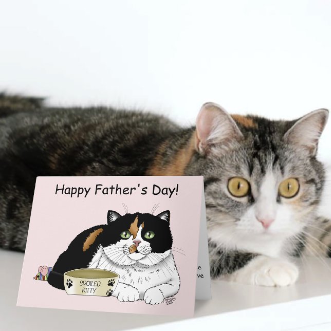 Bästa kattpappa Förstörd calico Fars dag Rosa Kort (Skapare uppladdad)