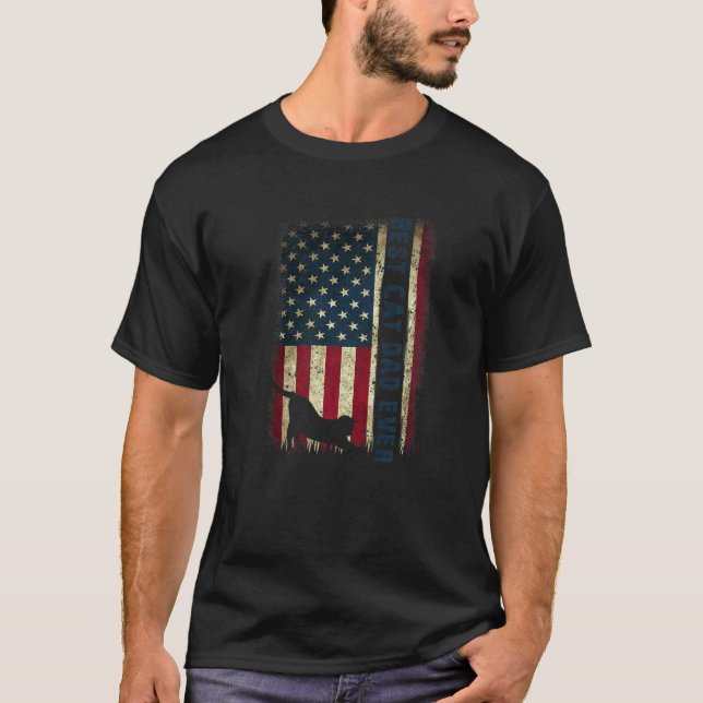 Bästa kattpappa någonsin amerikansk flagga fars da t shirt (Framsida)