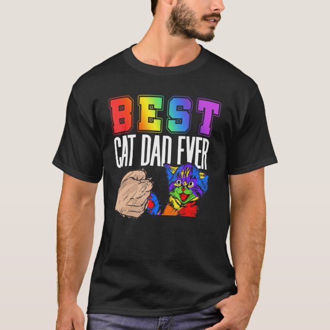 Bästa kattpappa någonsin Färgglad regnbåge Fars da T Shirt (Framsida)