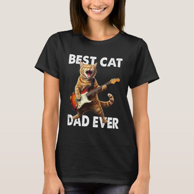 Bästa kattpappa någonsin Katt spelar gitarr Rockst T Shirt (Framsida)
