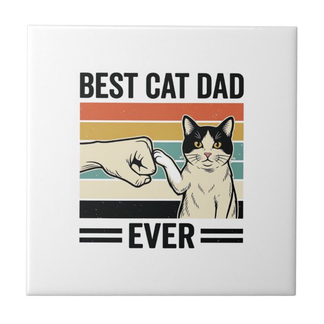 Bästa kattpappa någonsin Retro katt knytnäve skjor Kakelplatta (Framsidan)