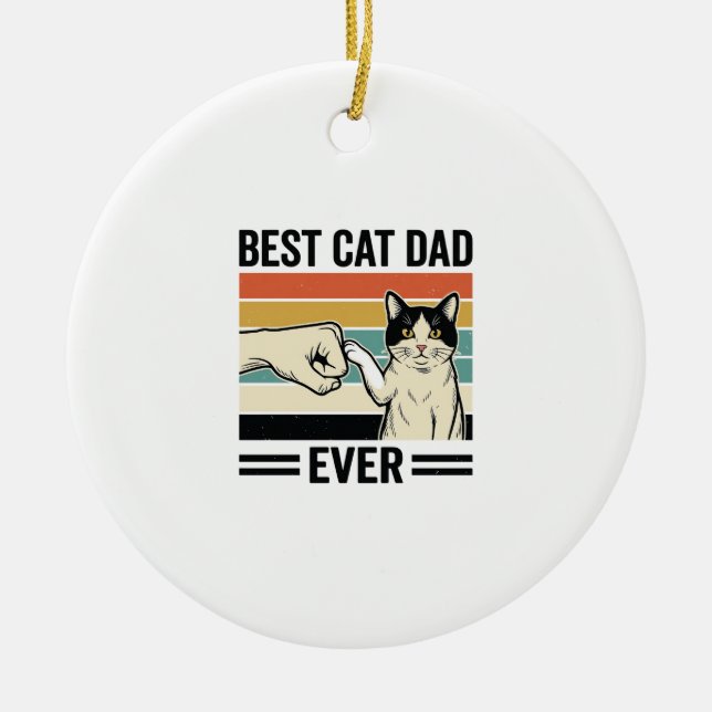 Bästa kattpappa någonsin Retro kattfistbump skjort Julgransprydnad Keramik (Framsidan)