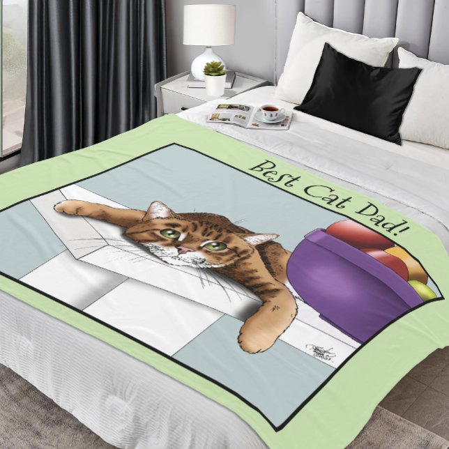 Bästa kattpappa söta tabbykatt fadersdag grön fleecefilt (Skapare uppladdad)