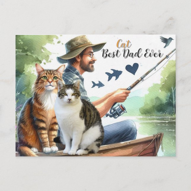 Bästa kattpappas fiske semester postkort helg vykort (Framsida)