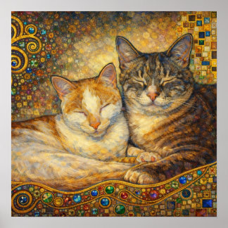 Bästa kattvänner Klimt-inspirerad Poster