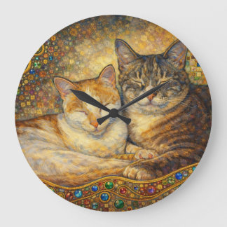 Bästa kattvänner Klimt-inspirerad Stor Klocka