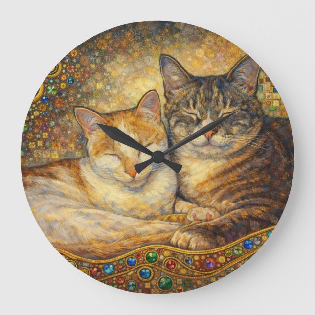 Bästa kattvänner Klimt-inspirerad Stor Klocka (Framsida)