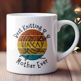 Bästa Knitting Mor någonsin Retro Sunset Heart Gar Kaffemugg
