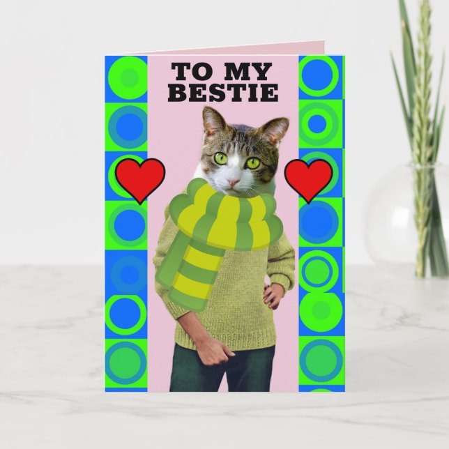 BÄSTA KOMPIS BFF RETRO VALENTINSDAG KATT GRATTULAT KORT (Framsida)