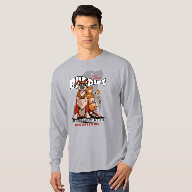 Bästa kompis (Ljust läge) | Herrar Långärmad T Shirt (Hel framsida)