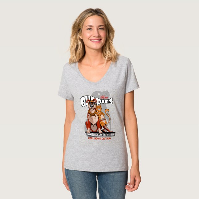 Bästa kompis (Ljust läge) | Kvinnor V-ringad T Shirt (Hel framsida)