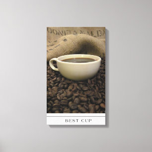 Bästa Kopp - kaffe och bönor på arbetsyta Canvastryck