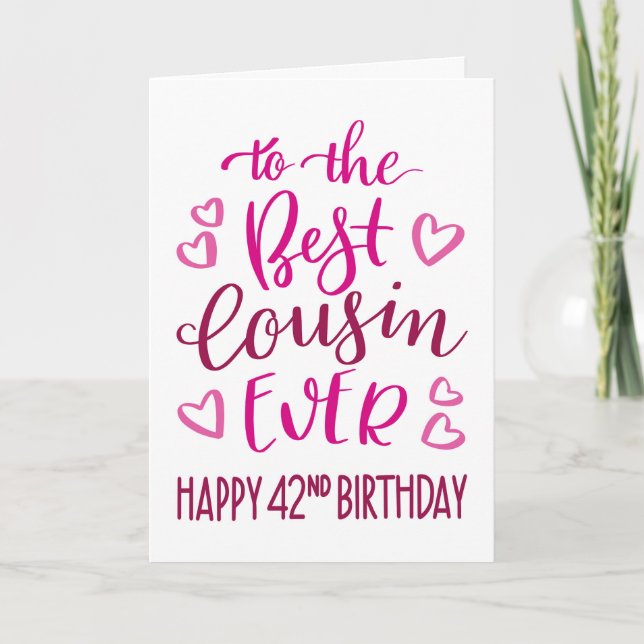Bästa kusin någonsin 42-års typografi i rosa kort (Framsida)