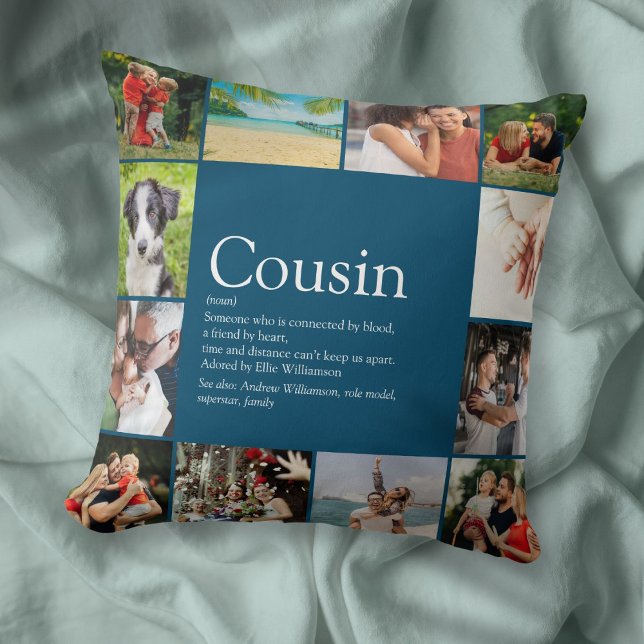 Bästa kusin någonsin Definition 12 Photo Collage Kudde (Best Cousin Ever Definition 12 Photo Collage Throw Pillow)
