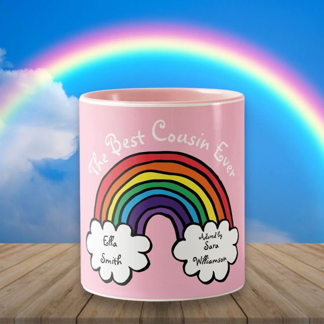 Bästa kusin någonsin Rainbow Rosa Två-Tonad Mugg (The Best Cousin Ever Rainbow Pink Two-Tone Coffee Mug)