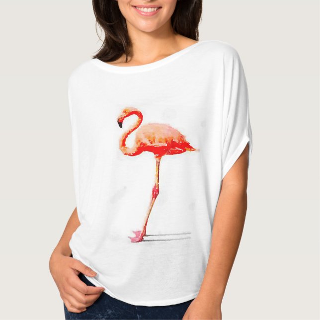 Bästa kvinna Flowy: Rosa Flamingovattenfärg Tee (Framsida)