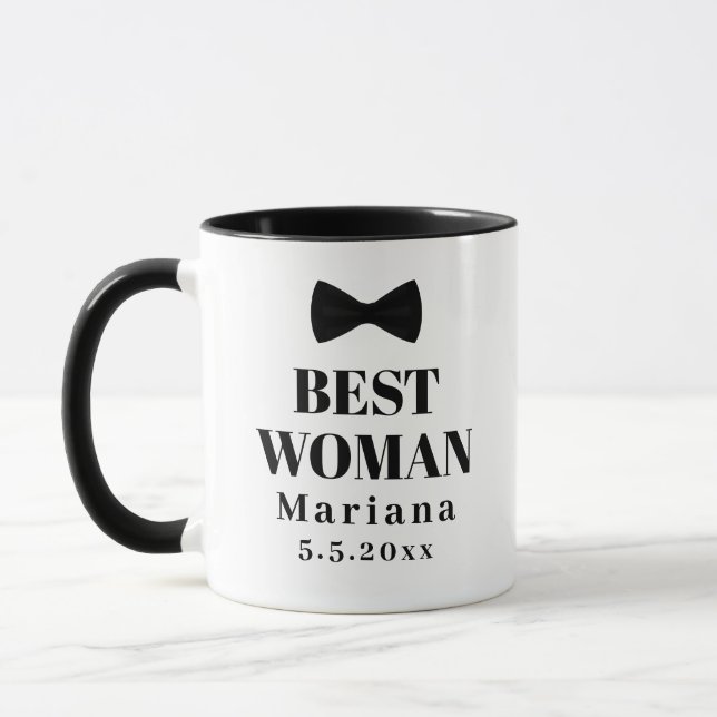 bästa kvinna svart och vit slips bow bryllup mugg (Vänster)