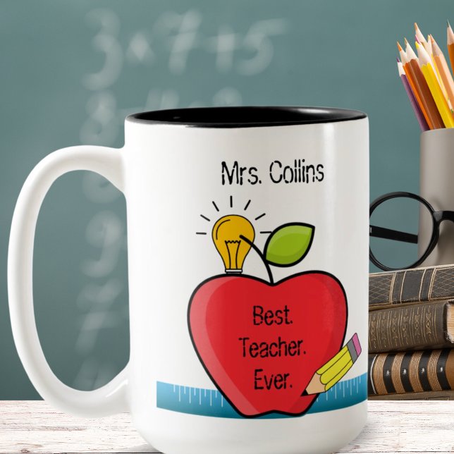 Bästa lärare.Aldrig. Personlig för citattäpple, Gi Två-Tonad Mugg (Best.Teacher.Ever. Quote Apple Personalized Gift Two-Tone Coffee Mug)