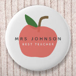 Bästa lärare | Apple Cute Roligt Modern Namn Scand Knapp<br><div class="desc">Ett enkelt, snyggt, dynamiskt designmärke för äppelfrukt i roligt, trendig, skandinaviskt minimalistiskt stil i skuggor eller röd rosa och grönt som lätt kan vara personlig med dina lärare i namn genom att ersätta "Mrs Johnson" och en etikett som ersätter "Best Teacher" för att göra en verkligt unik tack till din...</div>