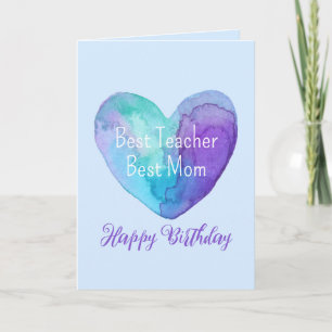 Bästa lärare, bästa Mamma Blue Heart Birthday Kort