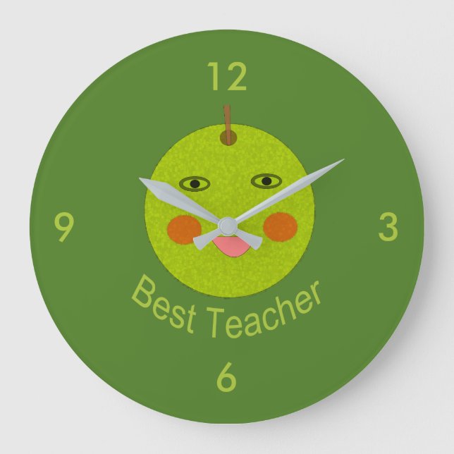 Bästa lärare Lycklig Apple Wall Clock Stor Klocka (Framsida)