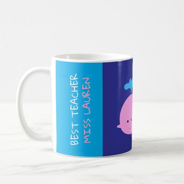 Bästa lärare Mugg med Namn, Cute Whale Coffee Mugg (Vänster)