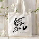 Bästa lärare någonsin Modern, eget namn för svart  Tygkasse<br><div class="desc">Bästa lärare någonsin Modern Red Script Custom Name Tote bags har texten "Best Teacher någonsin" i en roligt modern svart skripttypografi och personlig med ditt eget namn i modernt typografiskt skript. Perfekt för läraruppskattning inför jul,  födelsedagar och helgdagar. Designad av © Evco Helgdagars www.zazzle.com/store/evcoholidays</div>