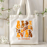 Bästa lärare någonsin, modernt eget namn på blomst tygkasse<br><div class="desc">Bästa lärare någonsin Modern Flower Script Custom Name Tote bags har texten "Best Teacher någonsin" i en roligt,  modern blomsterskripttypografi och personlig med ditt eget namn. Perfekt för läraruppskattning inför jul,  födelsedagar och helgdagar. Designad av © Evco Helgdagars www.zazzle.com/store/evcoholidays</div>