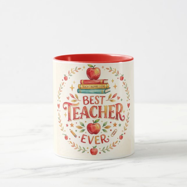 Bästa lärare någonsin Mugg Apple Bok Gåva Kaffe (Center)