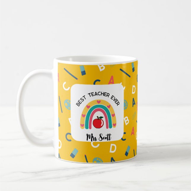 Bästa lärare någonsin regnbåge namn kaffemugg (Vänster)