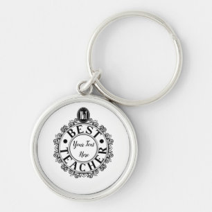 Bästa lärare, svart linjetypografi rund silverfärgad nyckelring