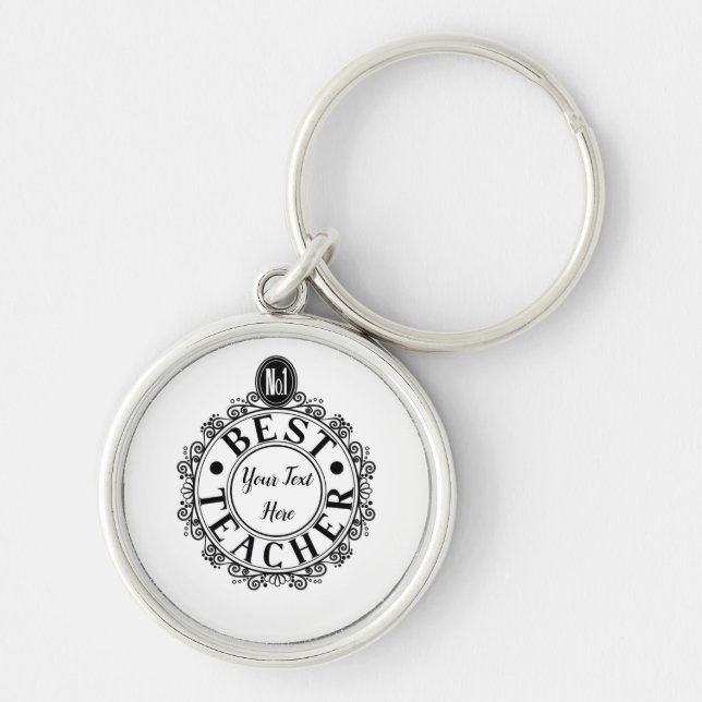 Bästa lärare, svart linjetypografi rund silverfärgad nyckelring (Framsidan)